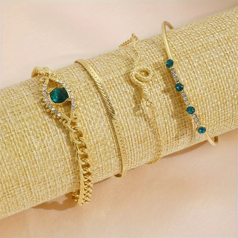 ZEVORA Serpina Veyra Bracelet Set – Handmade Gold & Emerald Jewelry Set