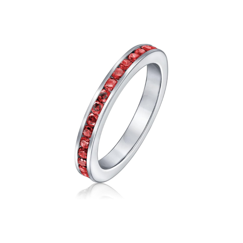 ZEVORA Ruby Eternity Band Ring – Handmade White Gold & Ruby Jewelry