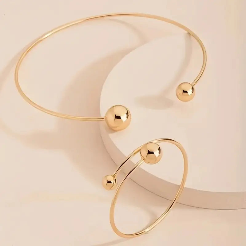 ZEVORA Minimalist Glow Collar & Cuff Bracelet Set – Handmade Gold Jewelry Set