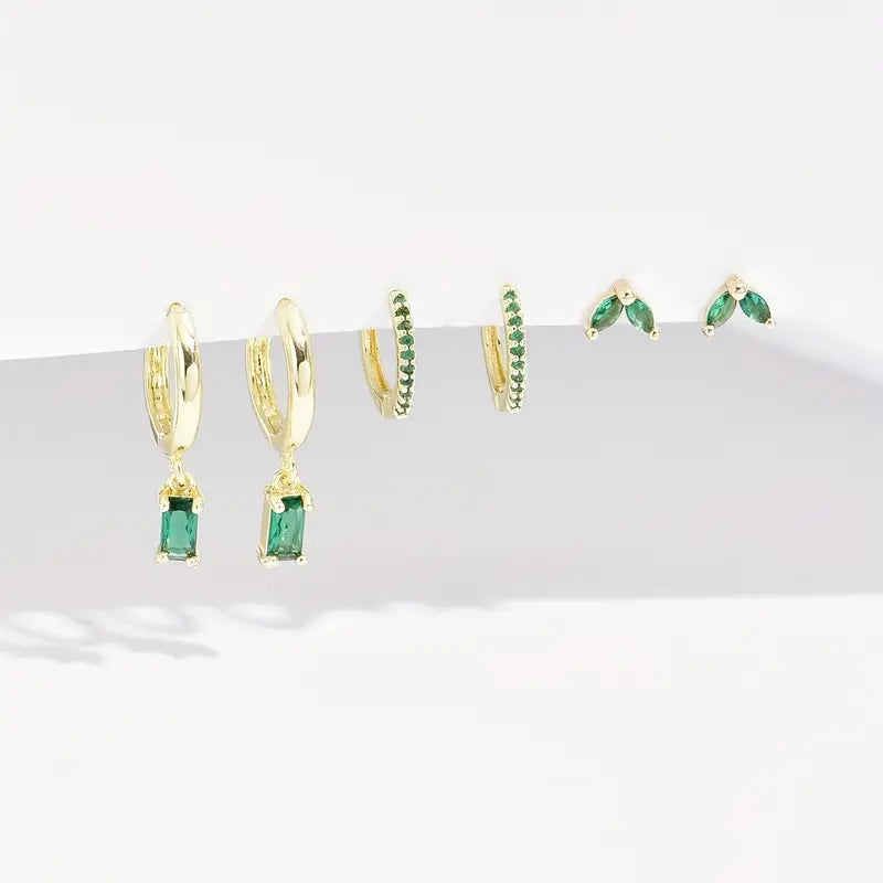 ZEVORA Fiorenza Viridelle Earrings Set – Gold Emerald Green Gemstone Earring Set