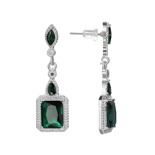 ZEVORA Clarion Verdancia Earrings – White Gold Emerald Green Drop Earrings