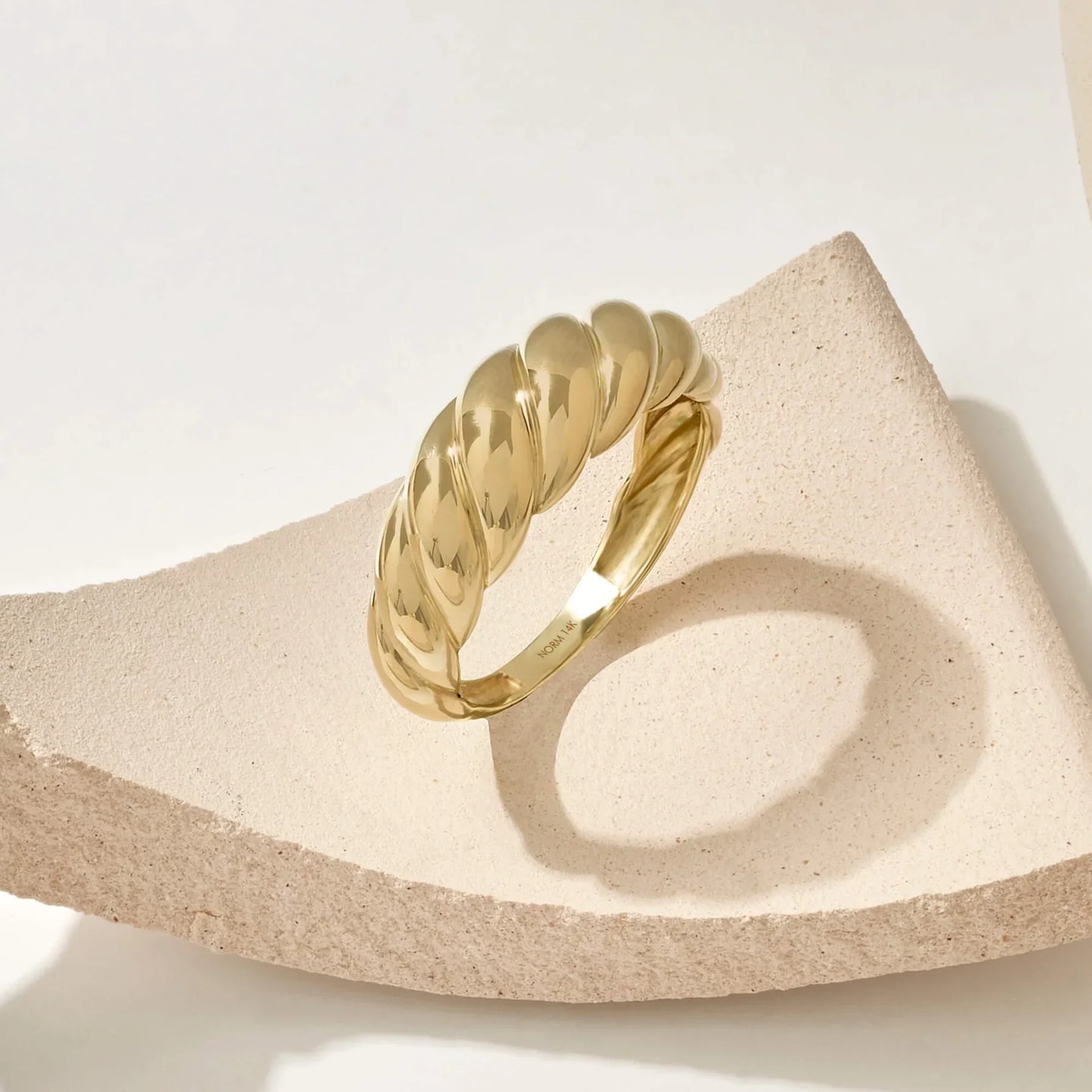 ZEVORA Croissant Ring – 14K Gold Twisted Rope Statement Ring