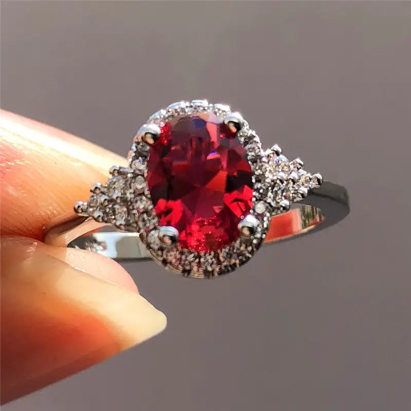 ZEVORA Kirelle Emberlain Ring – Handmade White Gold & Ruby Ember-Inspired Jewelry