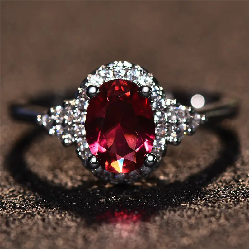 ZEVORA Kirelle Emberlain Ring – Handmade White Gold & Ruby Ember-Inspired Jewelry