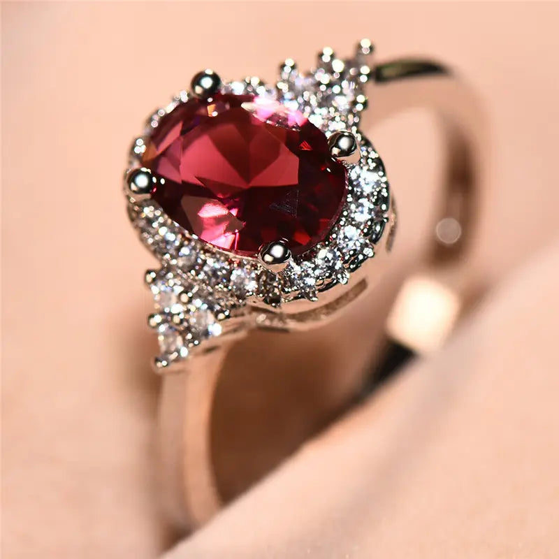 ZEVORA Kirelle Emberlain Ring – Handmade White Gold & Ruby Ember-Inspired Jewelry
