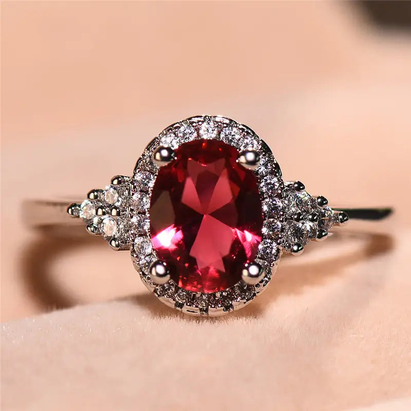 ZEVORA Kirelle Emberlain Ring – Handmade White Gold & Ruby Ember-Inspired Jewelry