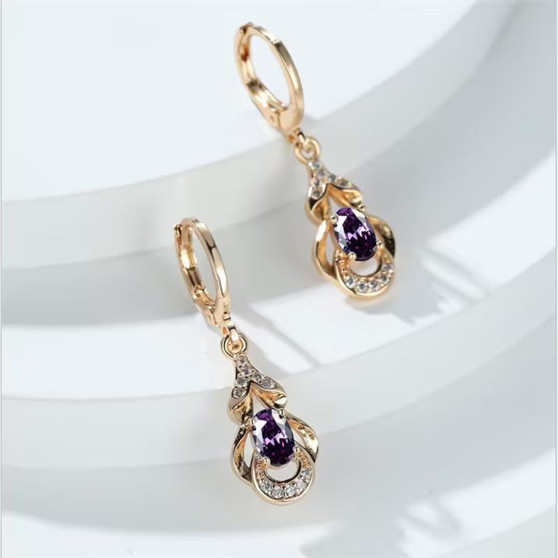 ZEVORA Moonlit Amethyst Teardrop Earrings – Rose Gold Purple Amethyst Teardrop Drop Earrings