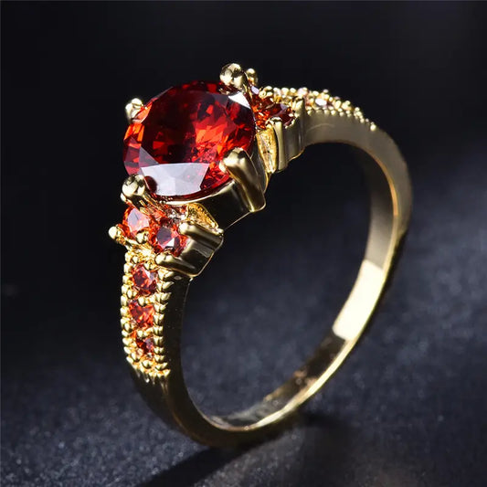 ZEVORA Celia Ardelynn Ring – 16K Gold Ruby Stone Statement Ring