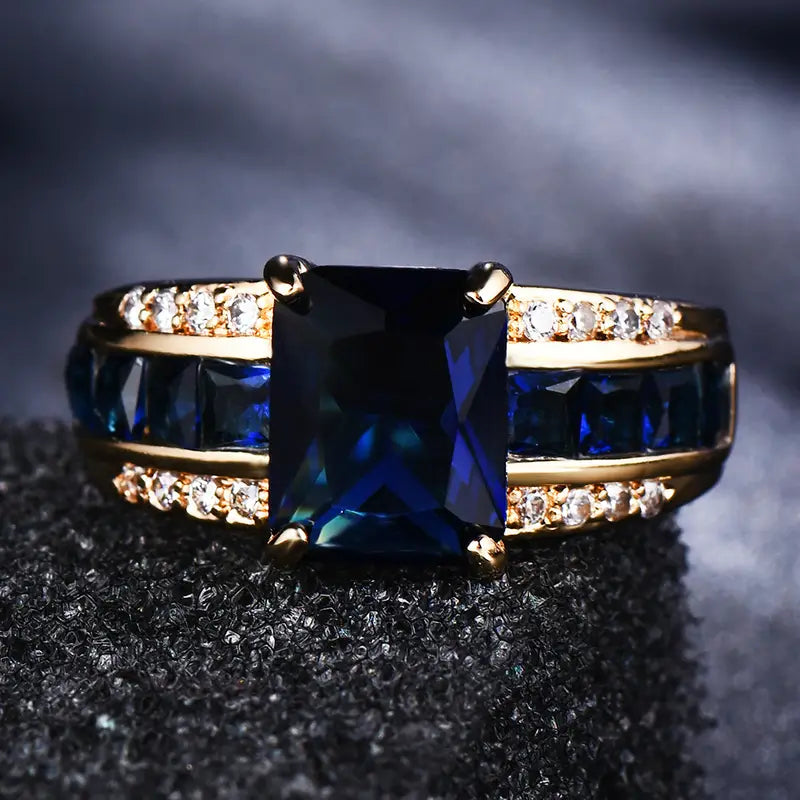 ZEVORA Kassira Bluemont Ring – 18K Gold Sapphire Blue Stone Ring