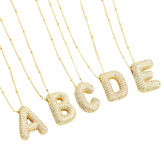 ZEVORA Bubble Letter Initial Necklace Set – Gold