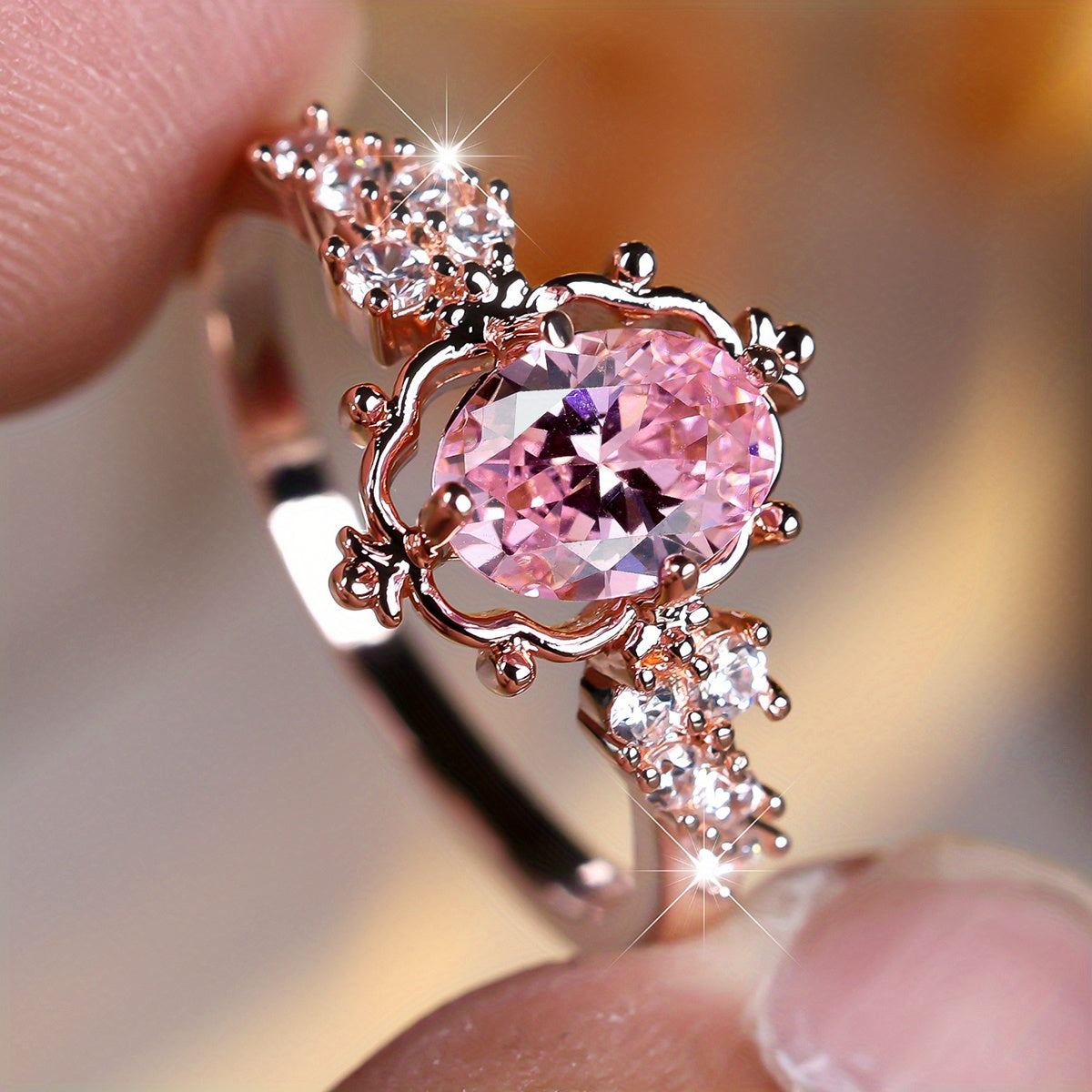 ZEVORA Rosavelyn Tiara Ring – Handmade Rose Gold & Pink Sapphire Jewelry