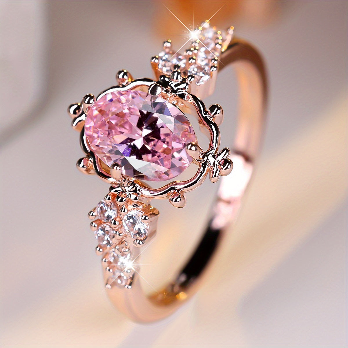 ZEVORA Rosavelyn Tiara Ring – Handmade Rose Gold & Pink Sapphire Jewelry