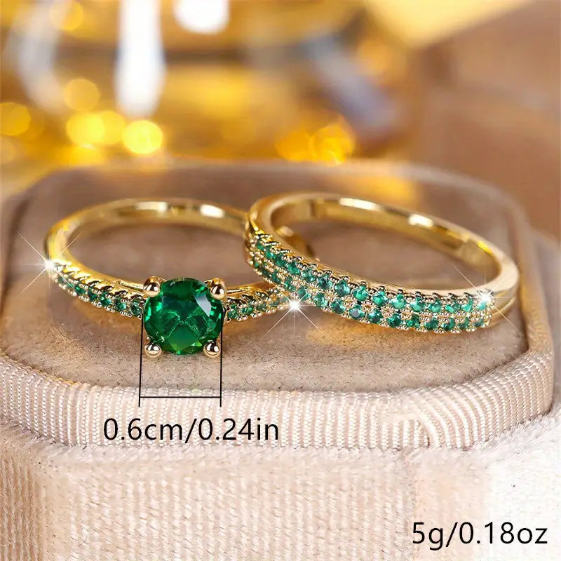 ZEVORA Serena Emerald Duo Ring Set – 18K Gold Stackable Emerald Ring Set