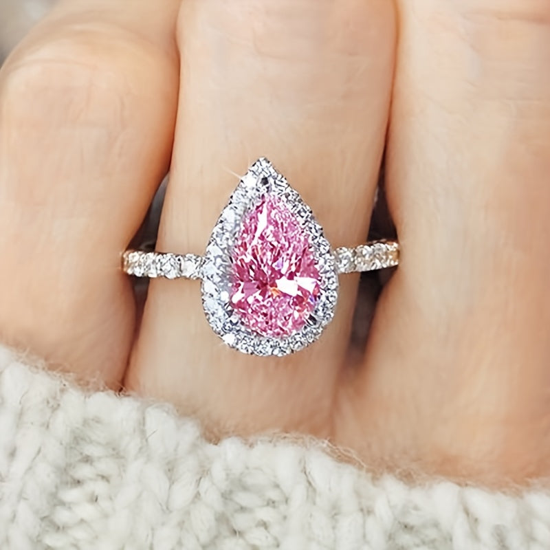 ZEVORA Teardrop Pink Sapphire Ring – Handmade White Gold & Pink Sapphire Jewelry