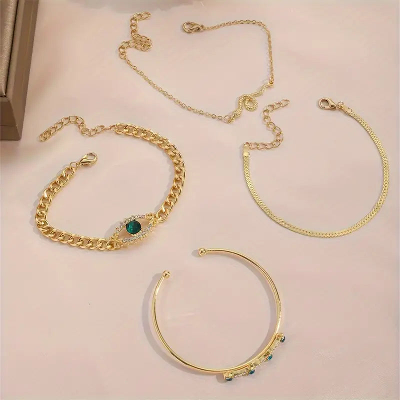 ZEVORA Serpina Veyra Bracelet Set – Handmade Gold & Emerald Jewelry Set