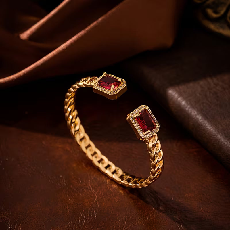 ZEVORA Veloria Ruby Open Bracelet – Handmade Gold & Ruby Jewelry