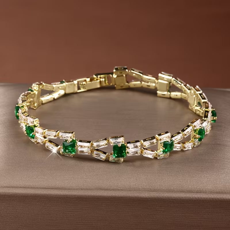 ZEVORA Verde Link Tennis Bracelet – Handmade Gold & Green Jewelry