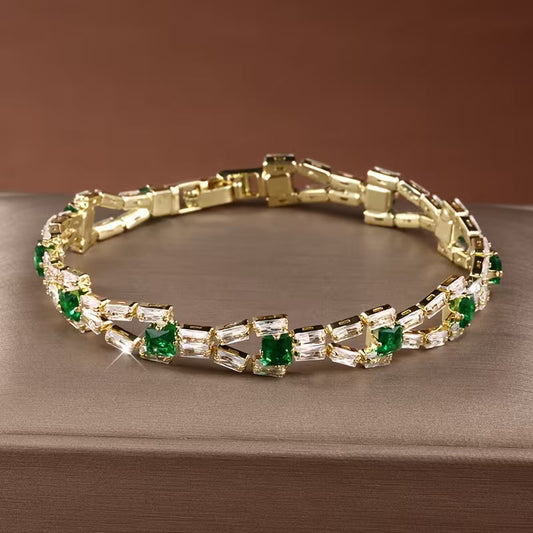 ZEVORA Verde Link Tennis Bracelet – Handmade Gold & Green Jewelry