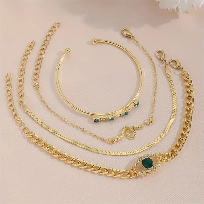 ZEVORA Serpina Veyra Bracelet Set – Handmade Gold & Emerald Jewelry Set