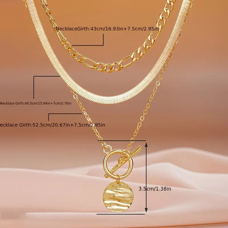 ZEVORA Savira Textured Coin Layered Necklace – Gold