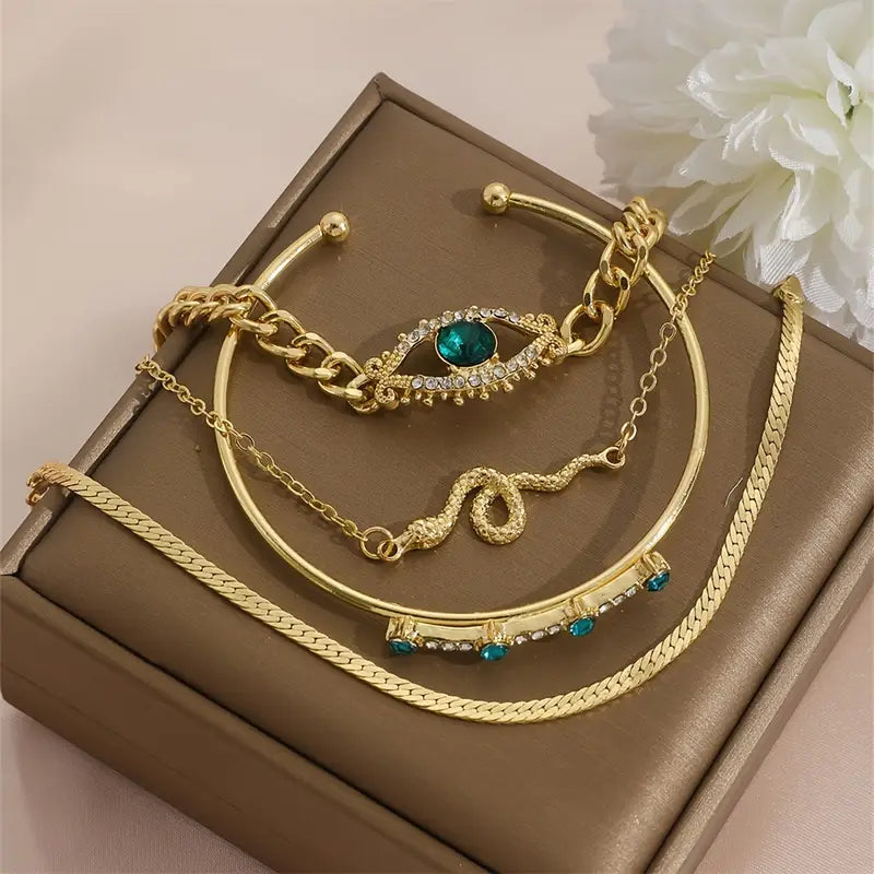 ZEVORA Serpina Veyra Bracelet Set – Handmade Gold & Emerald Jewelry Set