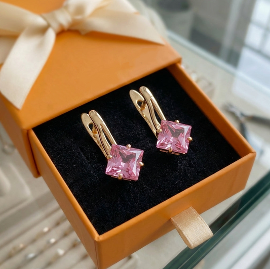 ZEVORA Rosaluxe Crownlight Earrings – Rose Gold Pink Sapphire Crown Halo Earrings