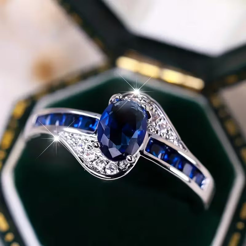 ZEVORA Sapphire Flow Ring – Handmade White Gold & Blue Sapphire Jewelry