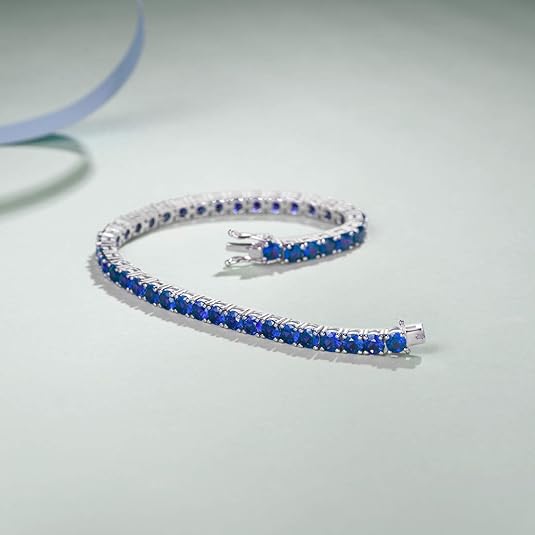 ZEVORA Sapphire Tennis Bracelet – Handmade White Gold & Sapphire Jewelry