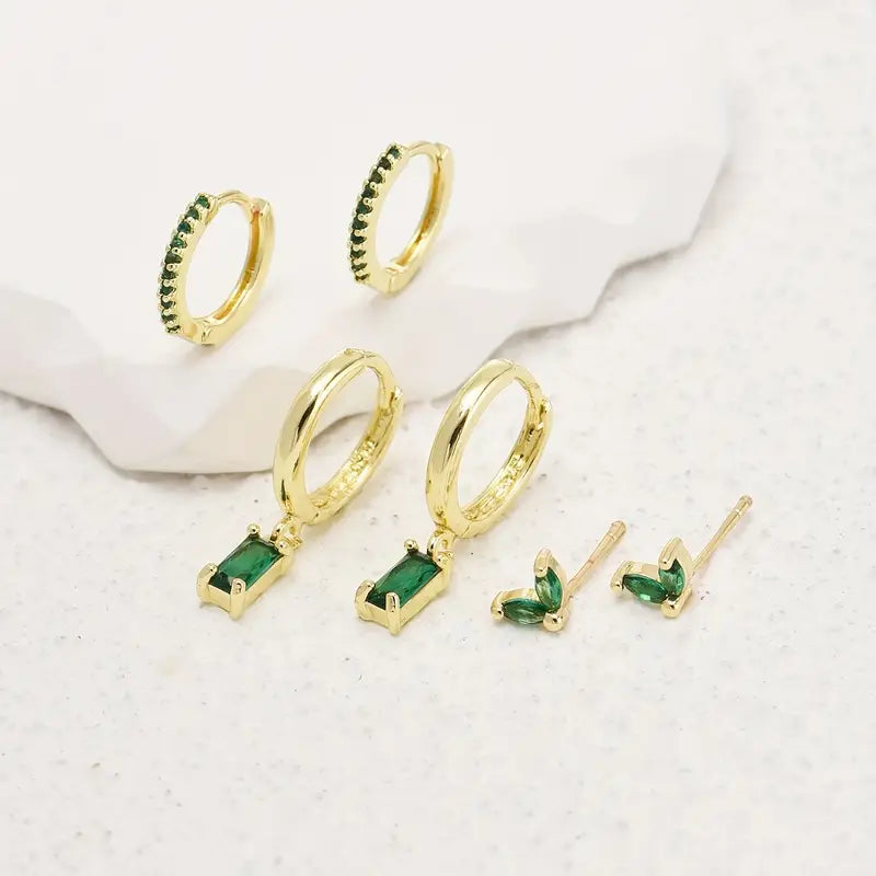 ZEVORA Fiorenza Viridelle Earrings Set – Gold Emerald Green Gemstone Earring Set