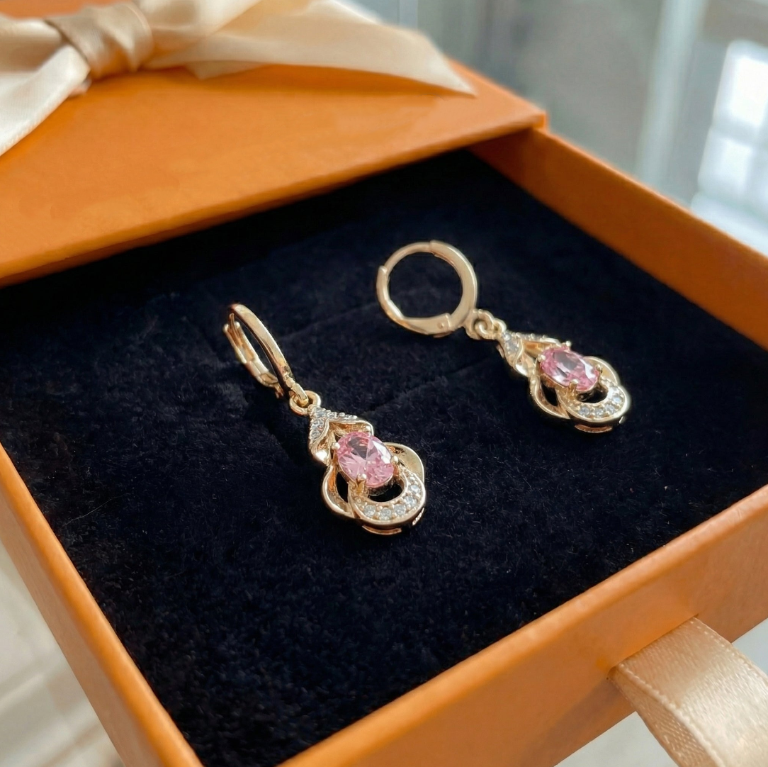 ZEVORA Moonlit Blush Teardrop Earrings – Rose Gold Pink Sapphire Teardrop Drop Earrings