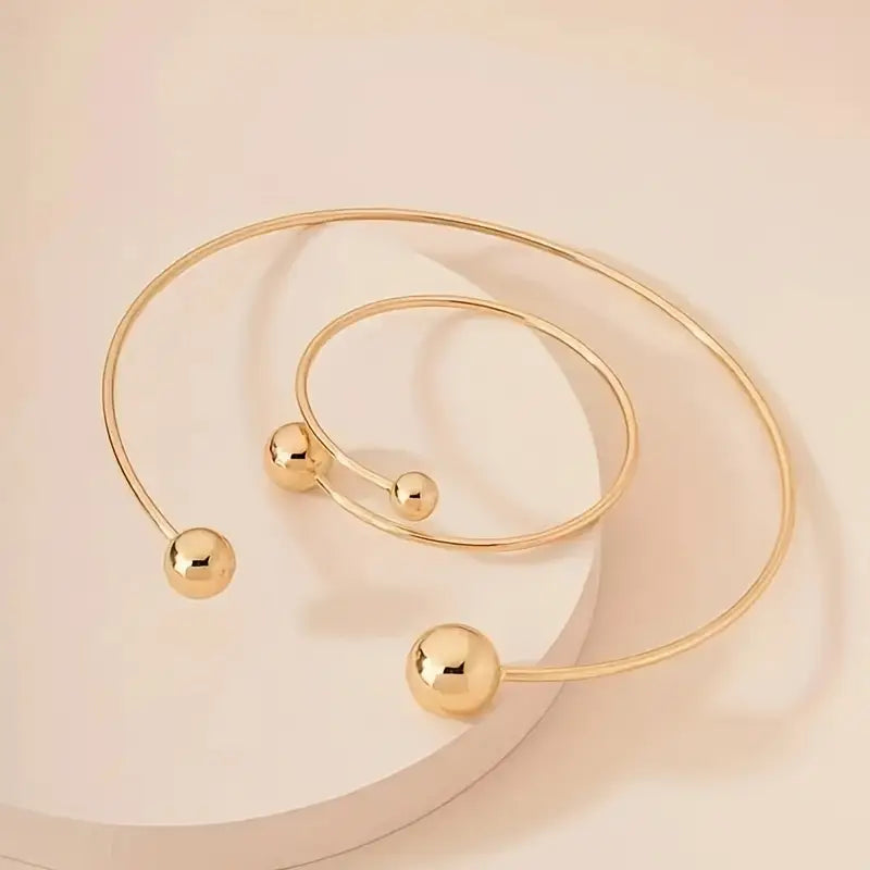 ZEVORA Minimalist Glow Collar & Cuff Bracelet Set – Handmade Gold Jewelry Set