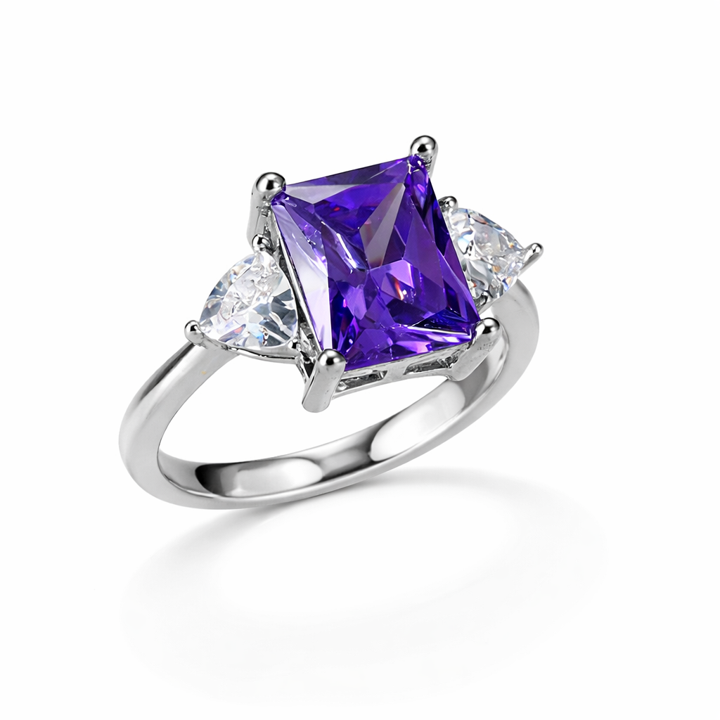 ZEVORA Trinity Amethyst Ring – Handmade White Gold & Amethyst Jewelry