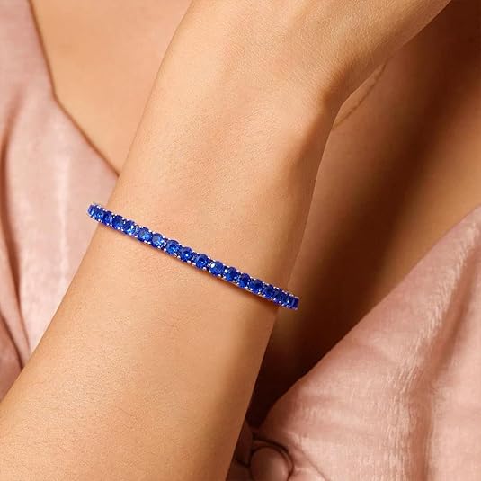 ZEVORA Sapphire Tennis Bracelet – Handmade White Gold & Sapphire Jewelry