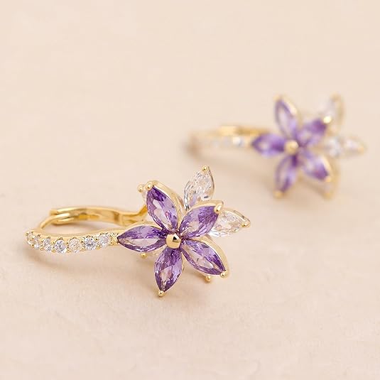 ZEVORA Amethelis Flora Earrings – Gold Amethyst Floral Drop Earrings