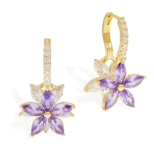 ZEVORA Amethelis Flora Earrings – Gold Amethyst Floral Drop Earrings
