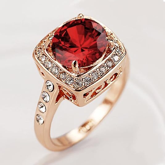 ZEVORA Ruby Halo Statement Ring – Rose Gold