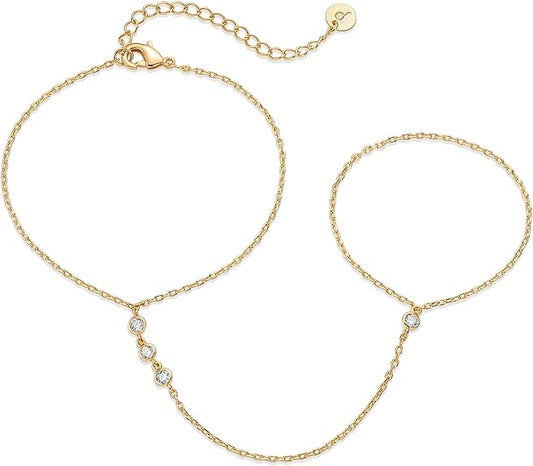 ZEVORA Beaded Handchain Bracelet – Handmade Gold Jewelry