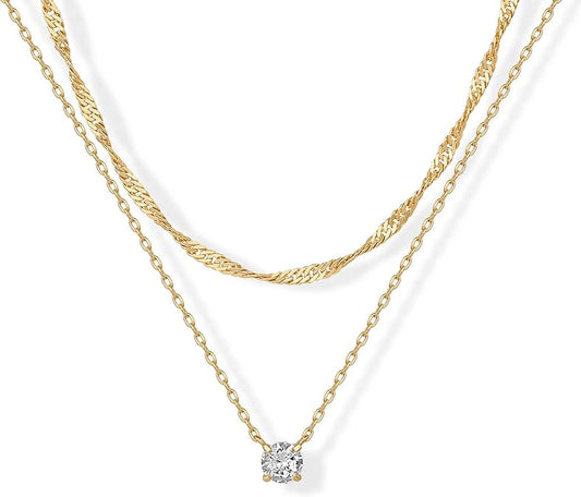 ZEVORA Halo Layered Necklace – Gold