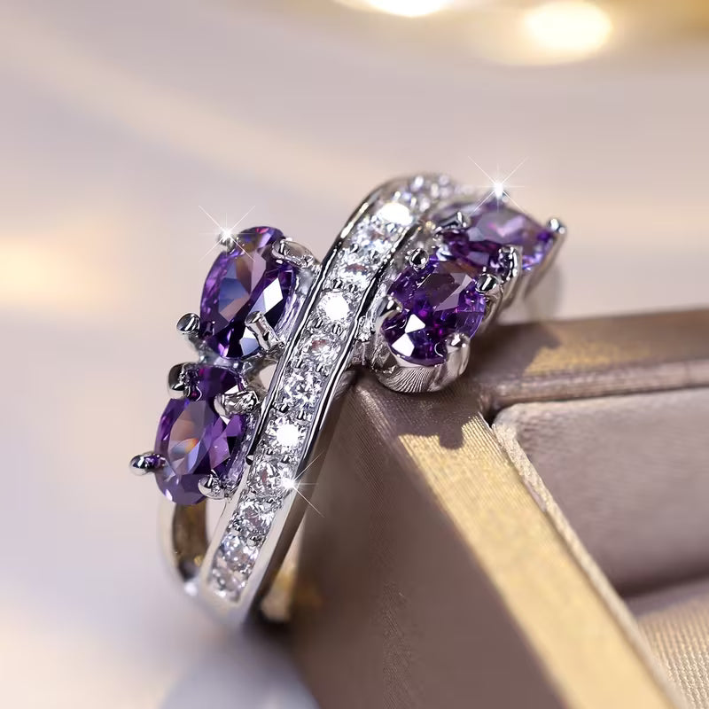ZEVORA Lavender Flow Ring – Handmade White Gold & Amethyst Jewelry
