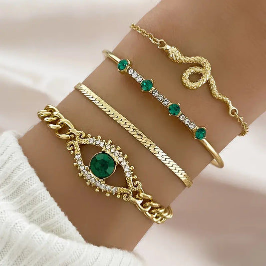ZEVORA Serpina Veyra Bracelet Set – Handmade Gold & Emerald Jewelry Set