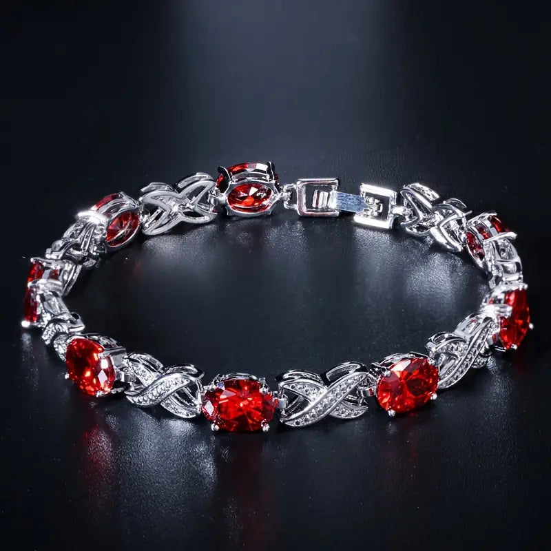 ZEVORA Alendra Flameaux Bracelet – Handmade White Gold & Ruby Jewelry