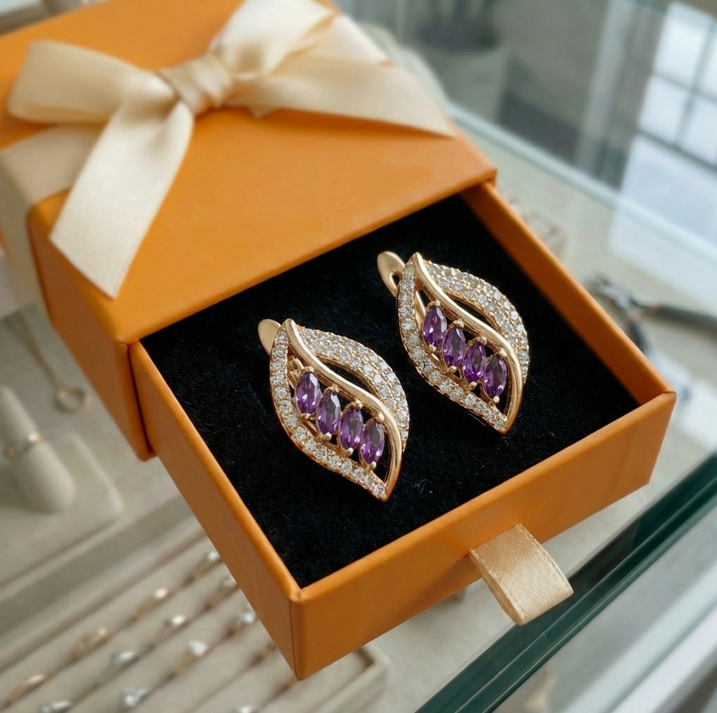 ZEVORA Isola Lilavere Earrings – Rose Gold Amethyst Floral Drop Earrings