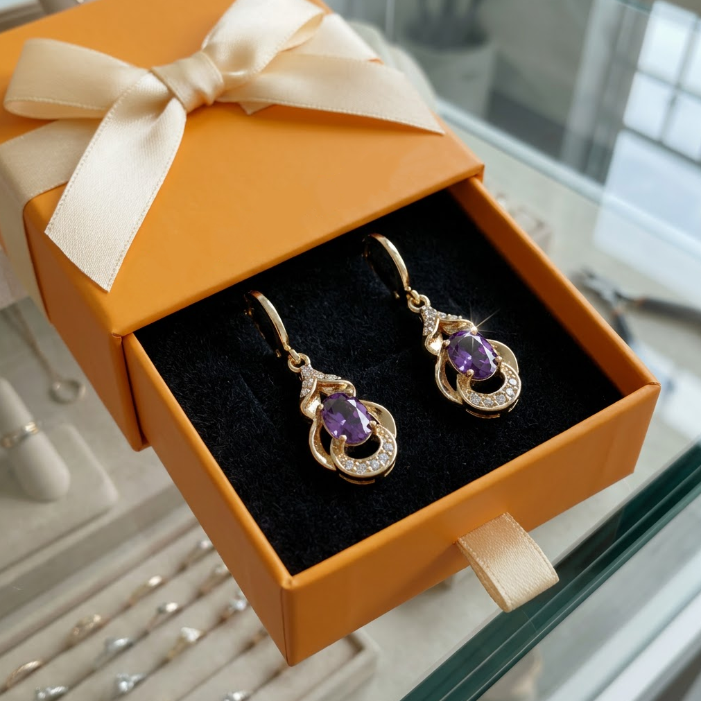 ZEVORA Moonlit Amethyst Teardrop Earrings – Rose Gold Purple Amethyst Teardrop Drop Earrings