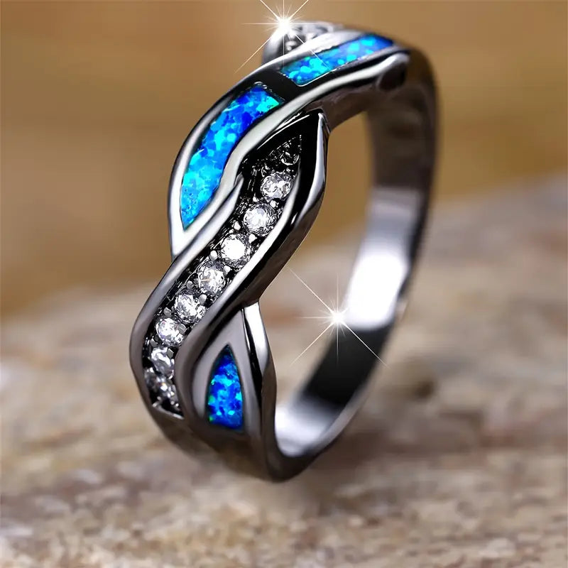 ZEVORA Thessia Lunebray Ring – 14K White Gold Sapphire Stone Ring