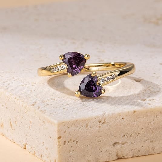 ZEVORA Noctira Violet Heartwrap Ring – Handmade Gold & Amethyst Jewelry