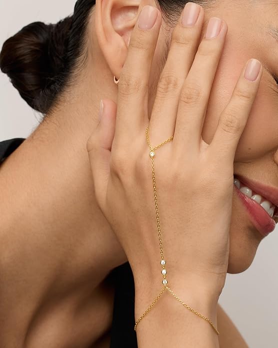 ZEVORA Beaded Handchain Bracelet – Handmade Gold Jewelry