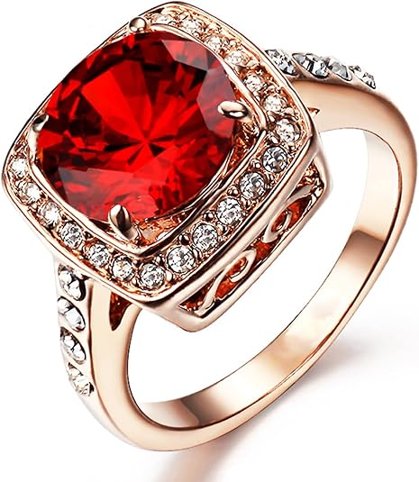 ZEVORA Ruby Halo Statement Ring – Rose Gold