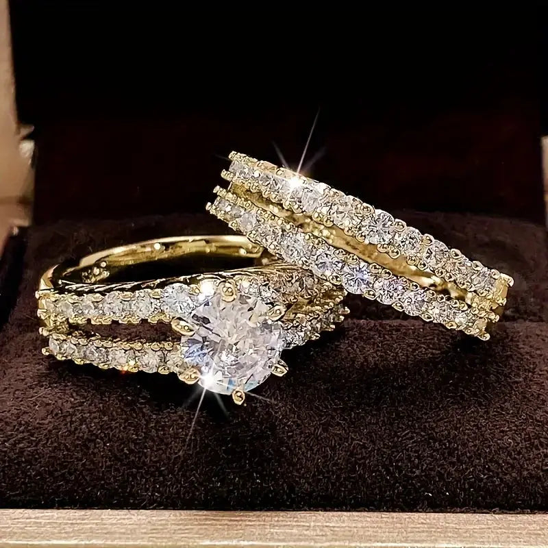 ZEVORA Eternal Radiance Ring Set – 18K Gold, White Gold & Rose Gold Stackable Set