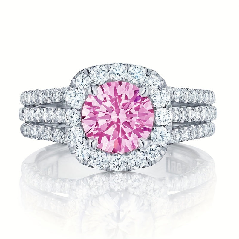 ZEVORA Blush Empress Halo Ring – Handmade White Gold & Pink Sapphire Jewelry