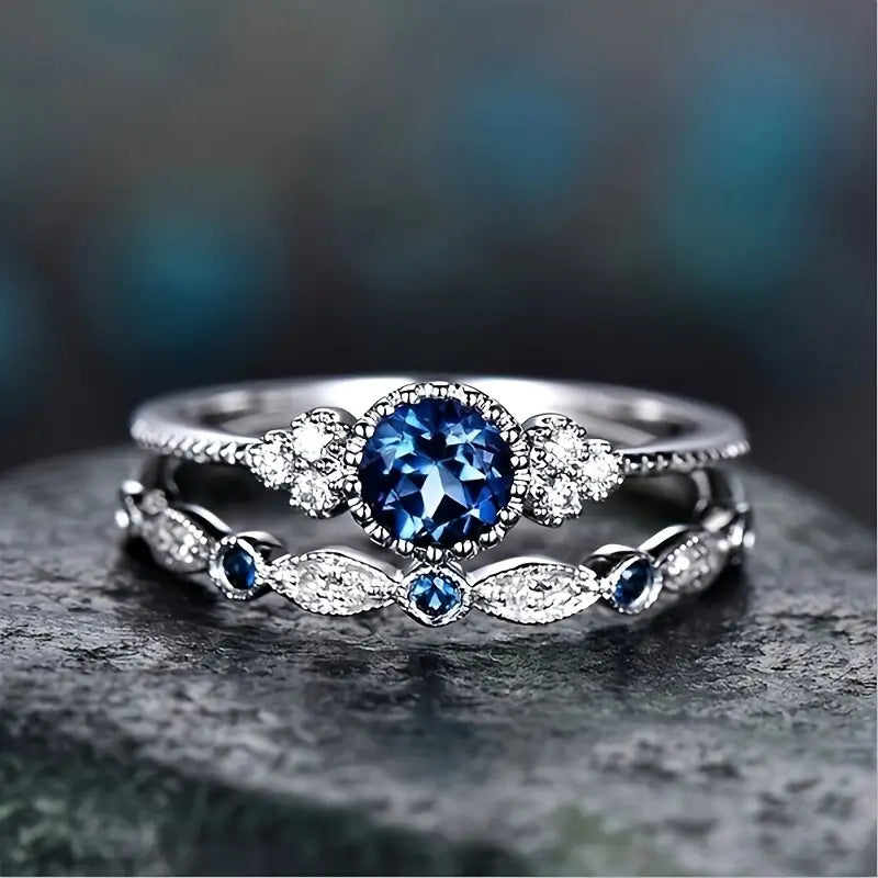 ZEVORA Sapphriel Crown Ring Set – White Gold
